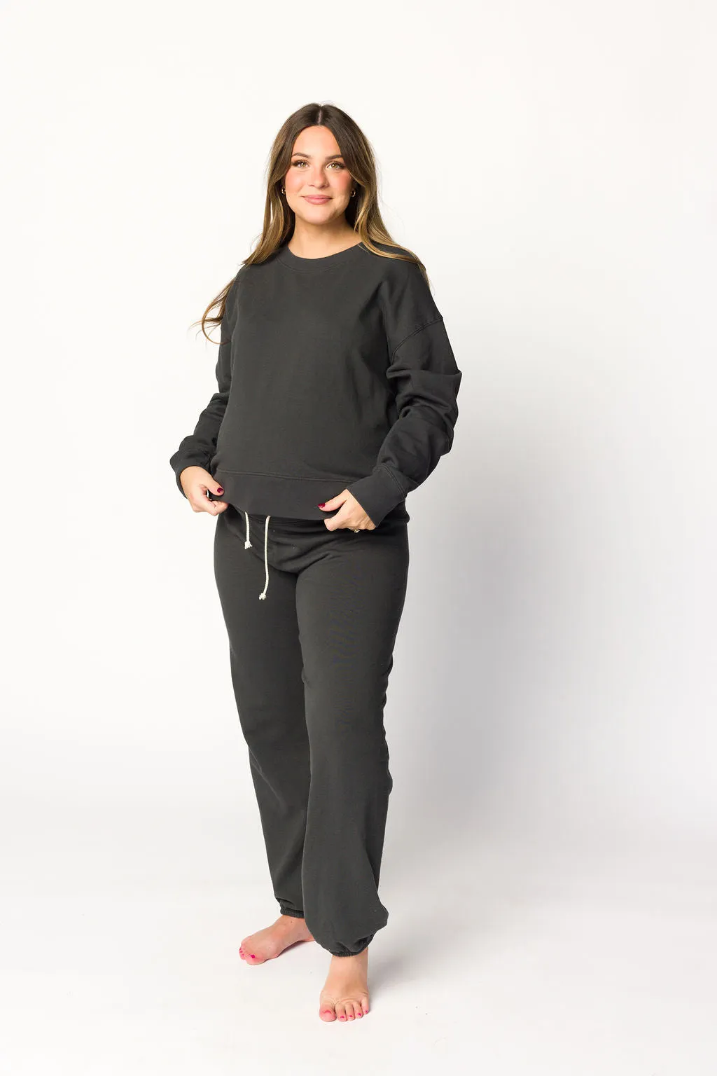 Raelynn 100% Organic Cotton Pullover and Jogger Set in Washed Black