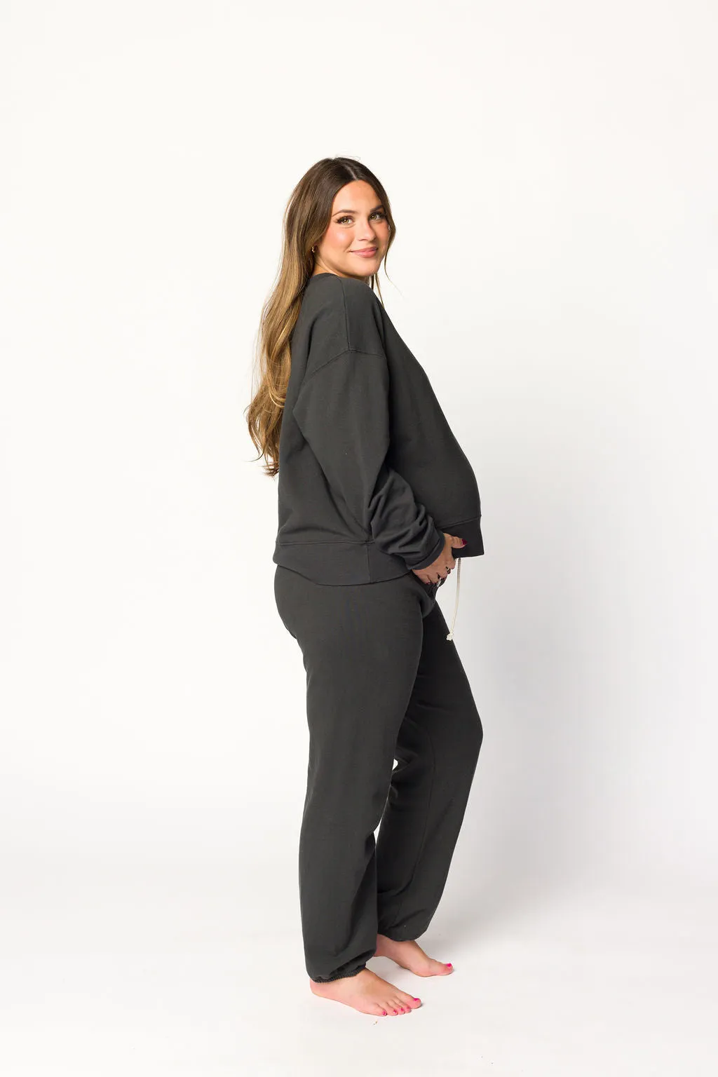 Raelynn 100% Organic Cotton Pullover and Jogger Set in Washed Black