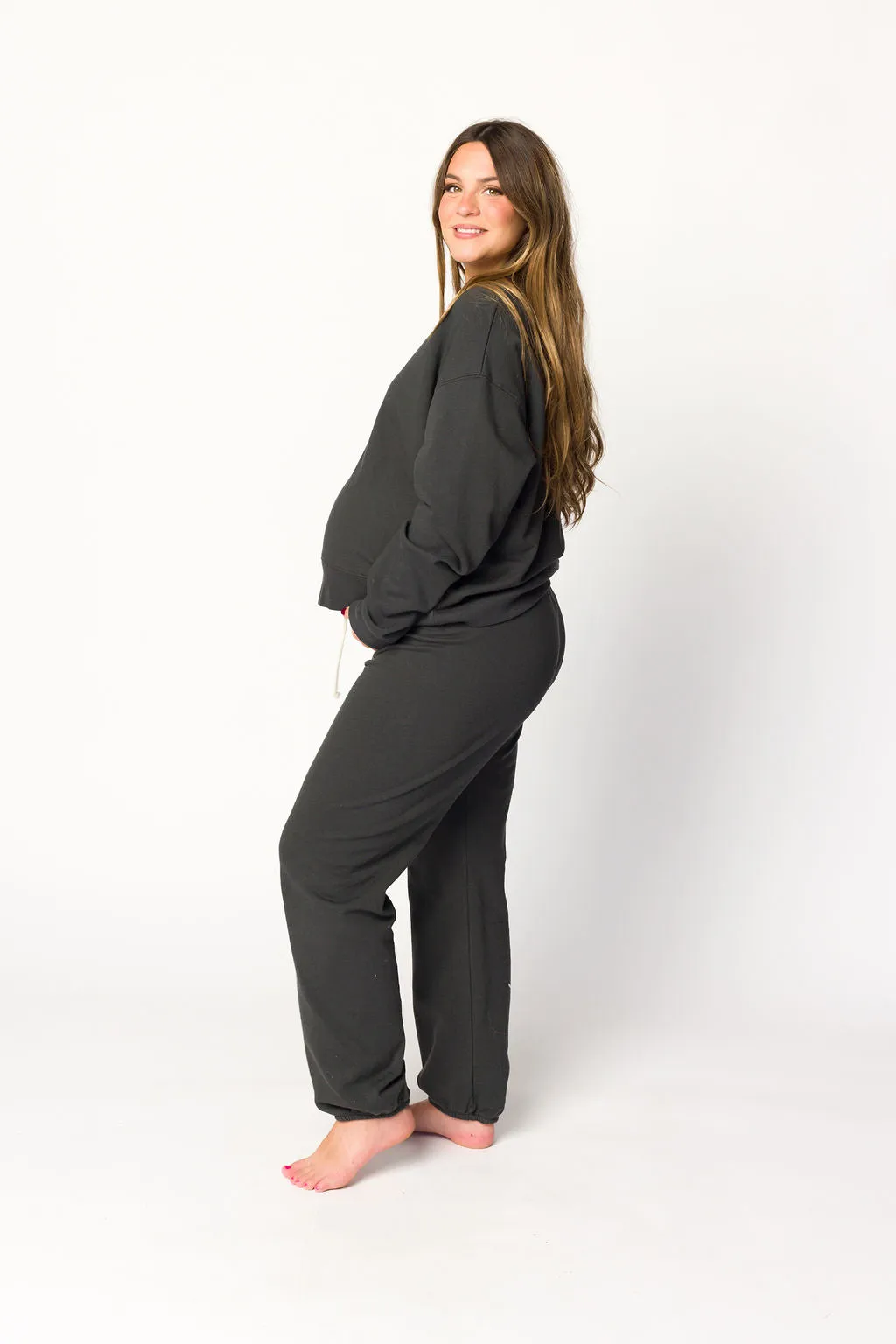 Raelynn 100% Organic Cotton Pullover and Jogger Set in Washed Black