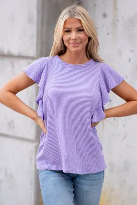 Ruffled Sleeve Ribbed Top Regular & Plus Sizes