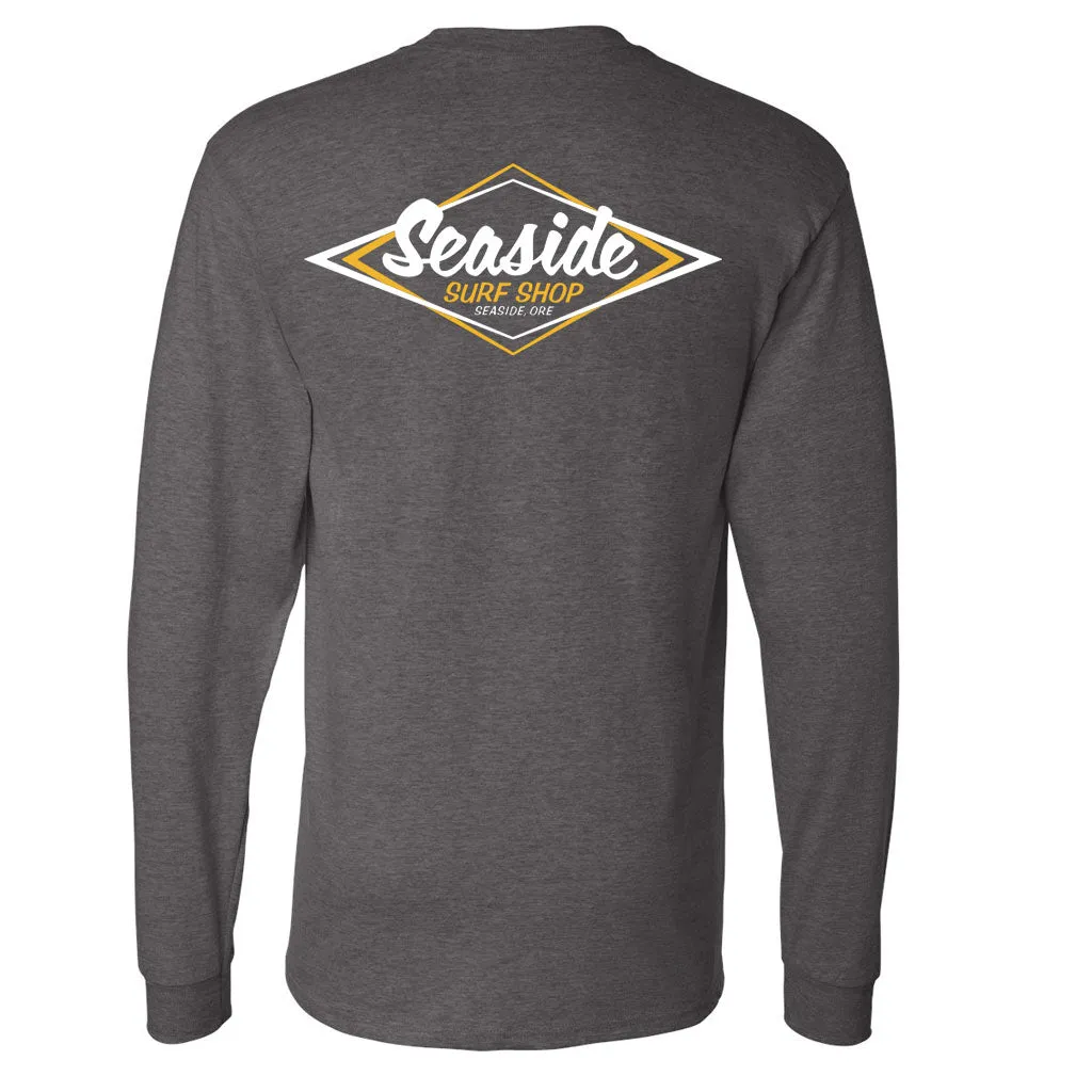 Seaside Surf Shop Mens Vintage Logo L/S Tee -  Charcoal Heather/Mustard