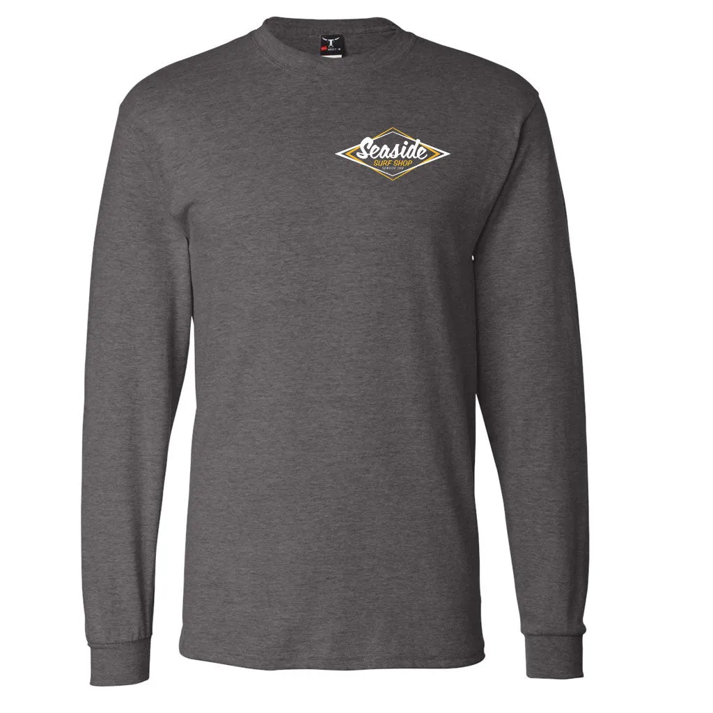 Seaside Surf Shop Mens Vintage Logo L/S Tee -  Charcoal Heather/Mustard