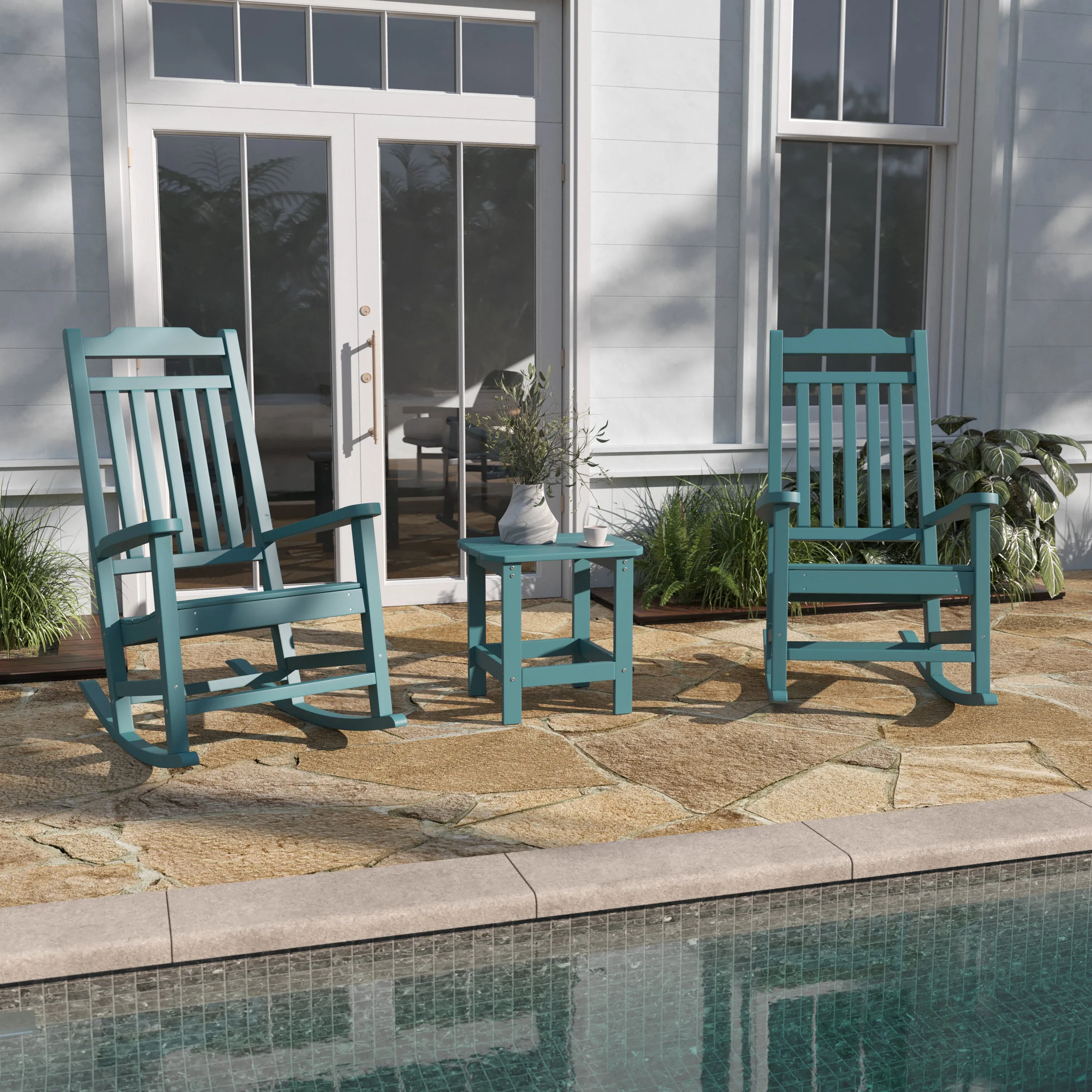 Set of 2 Winston All-Weather Poly Resin Rocking Chairs with Accent Side Table