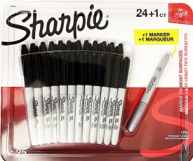 Sharpie Fine Permanent Marker - Marks on most surfaces (24 Black Markers   1 Metallic Marker)