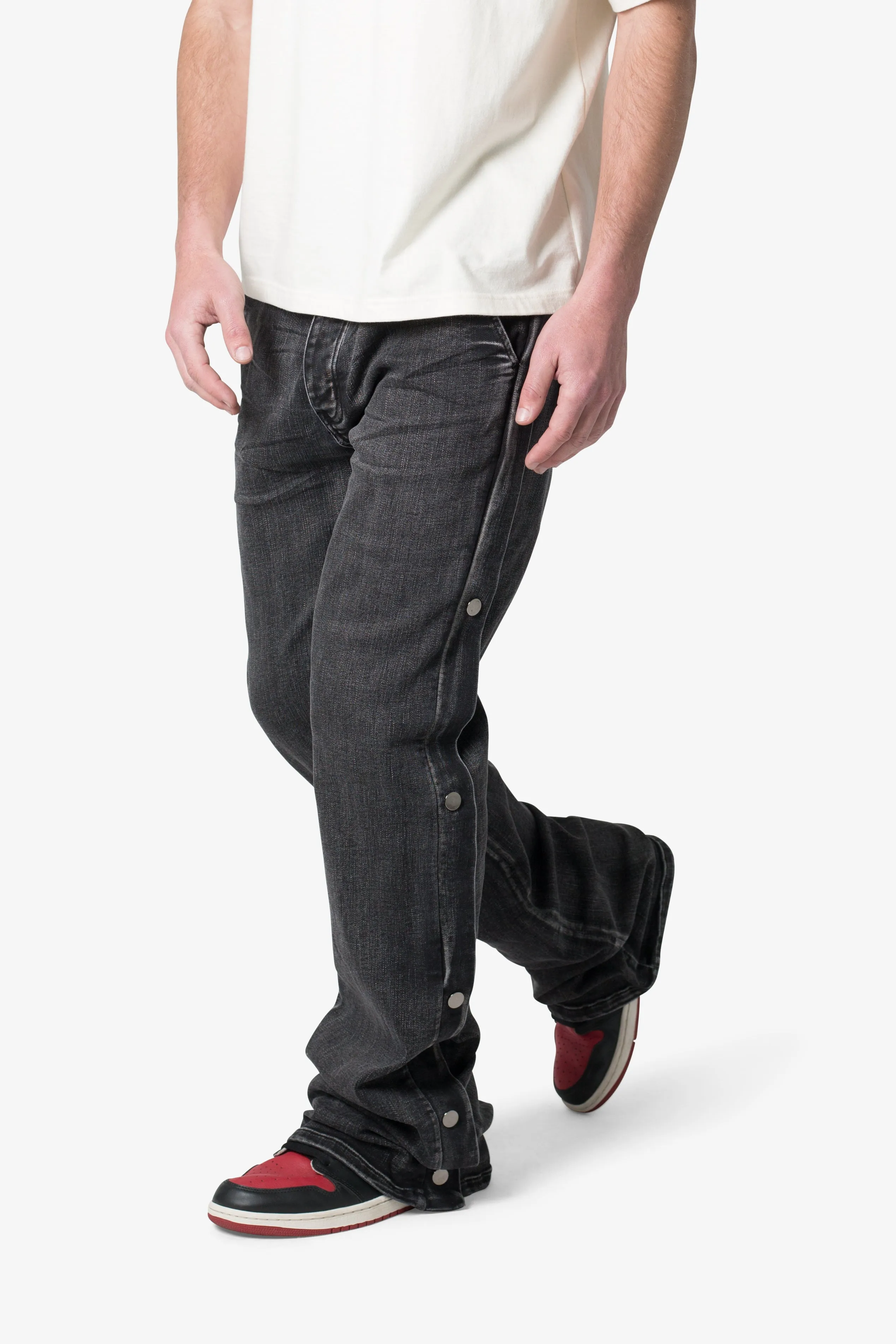 Snap Baggy Flare Denim - Black