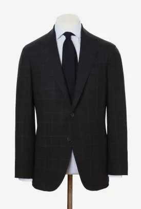 Sport Jacket Wool Charcoal Glen Plaid Emerald Overcheck