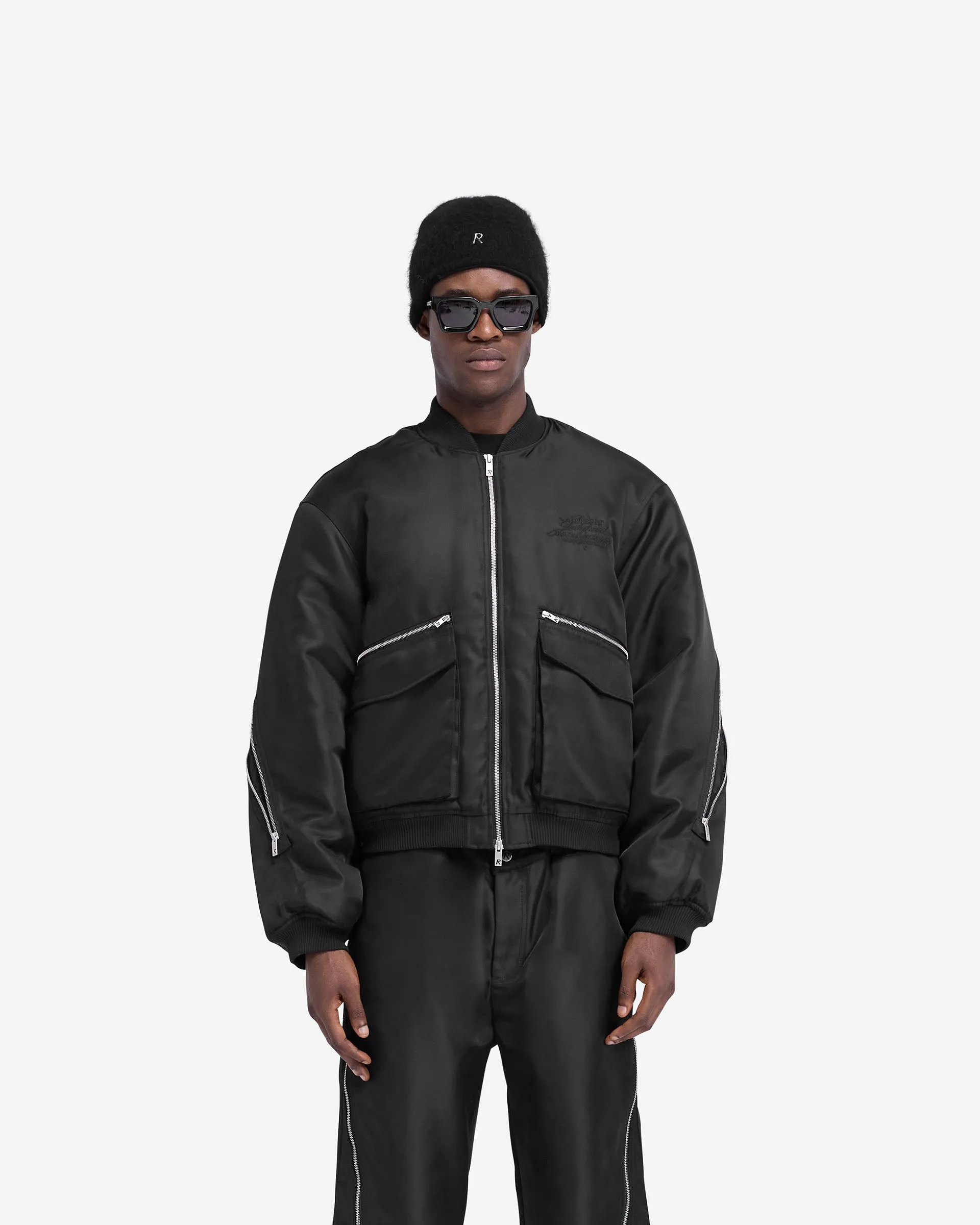 Zip Back Bomber Jacket - Jet Black